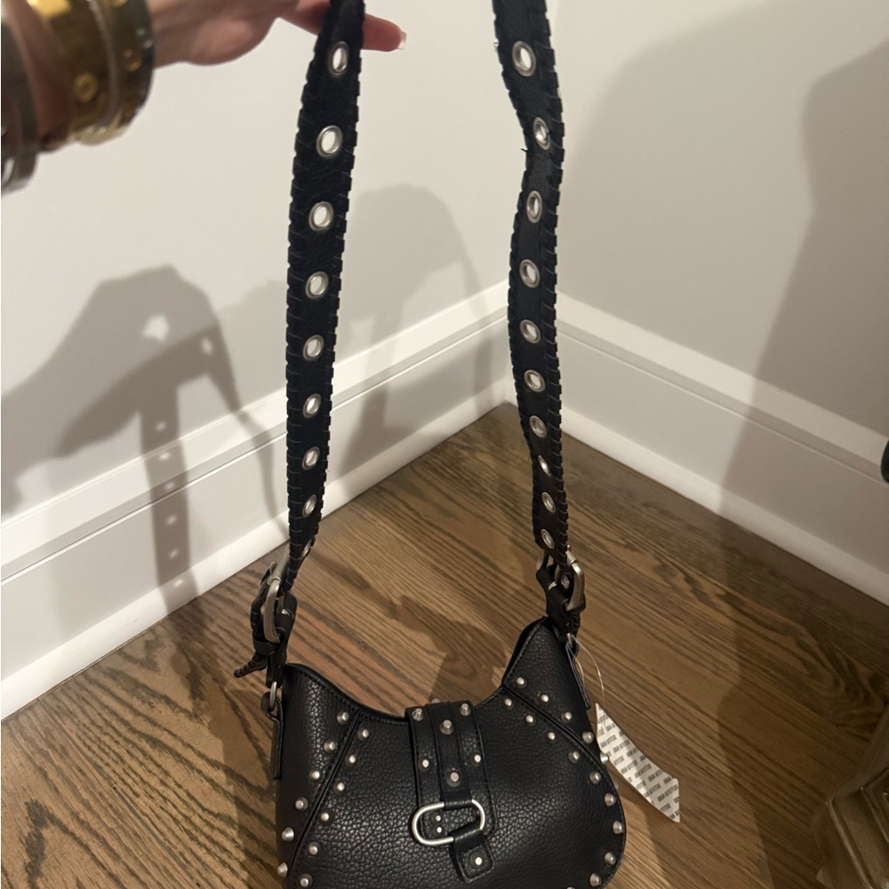 Urban Outfitters Black Studded Leather Shoulder Bag